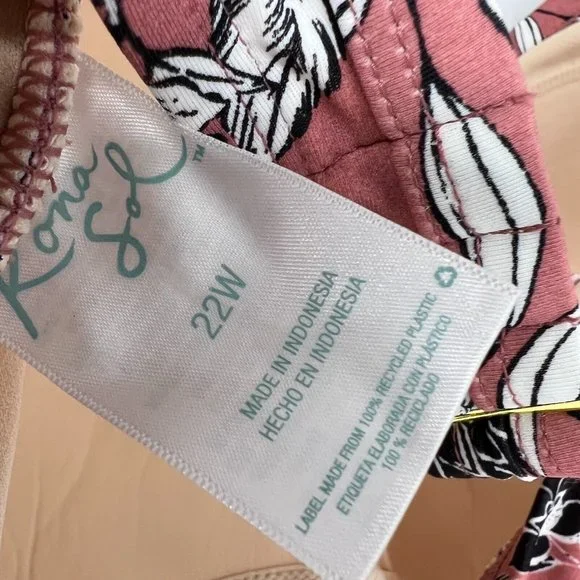 Kona Sol Swimsuit One Piece Pink Floral Print V Neck Side Cinch - Picture 11 of 12